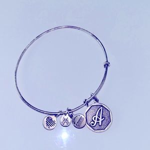 Alex and Ani A letter Initial silver Bangle charm bracelet adjustable boho glam